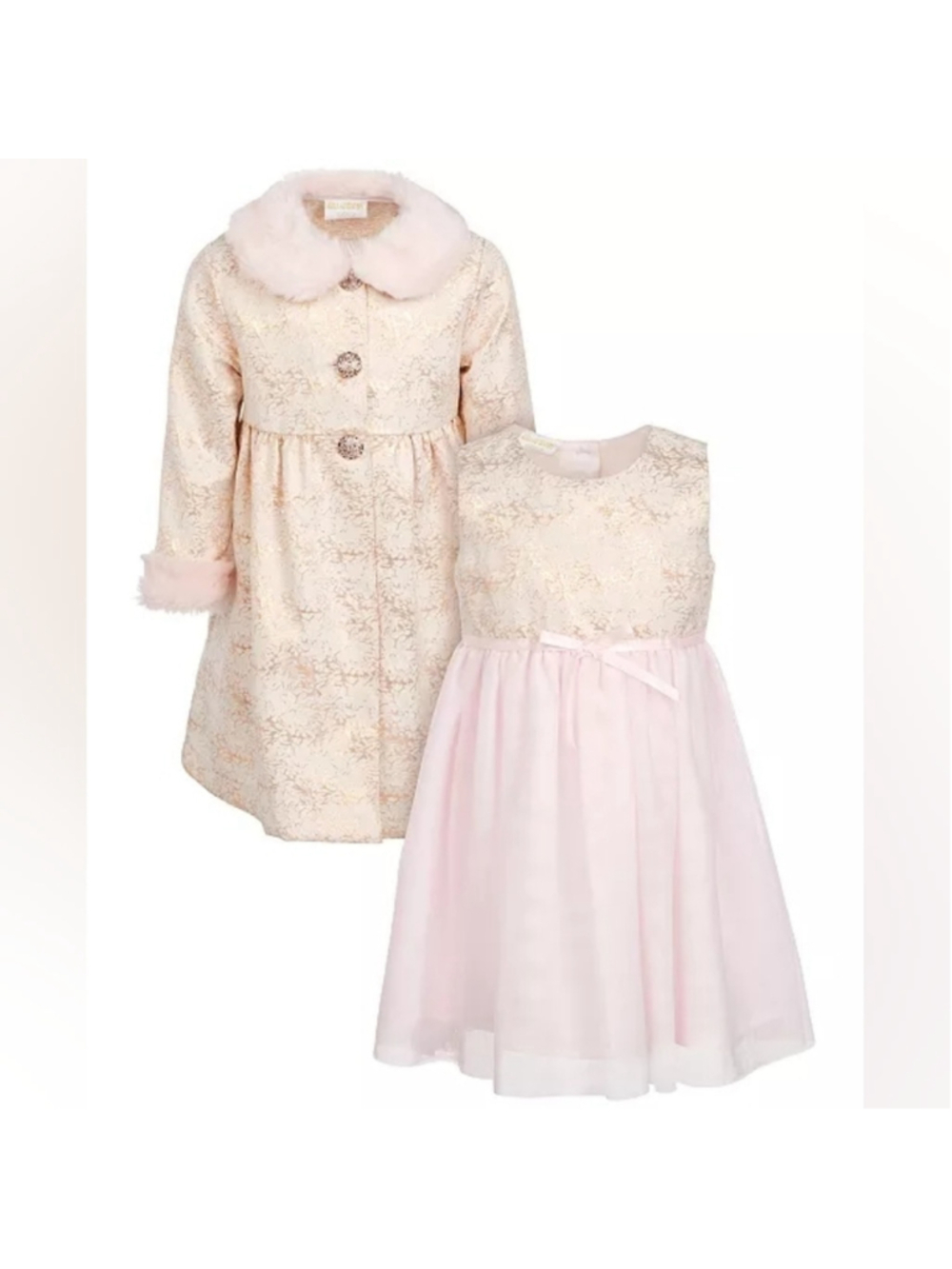 Blueberi BoulevardLittle Girls 2-Pc. Faux-Fur-Trim Coat & Dress Set